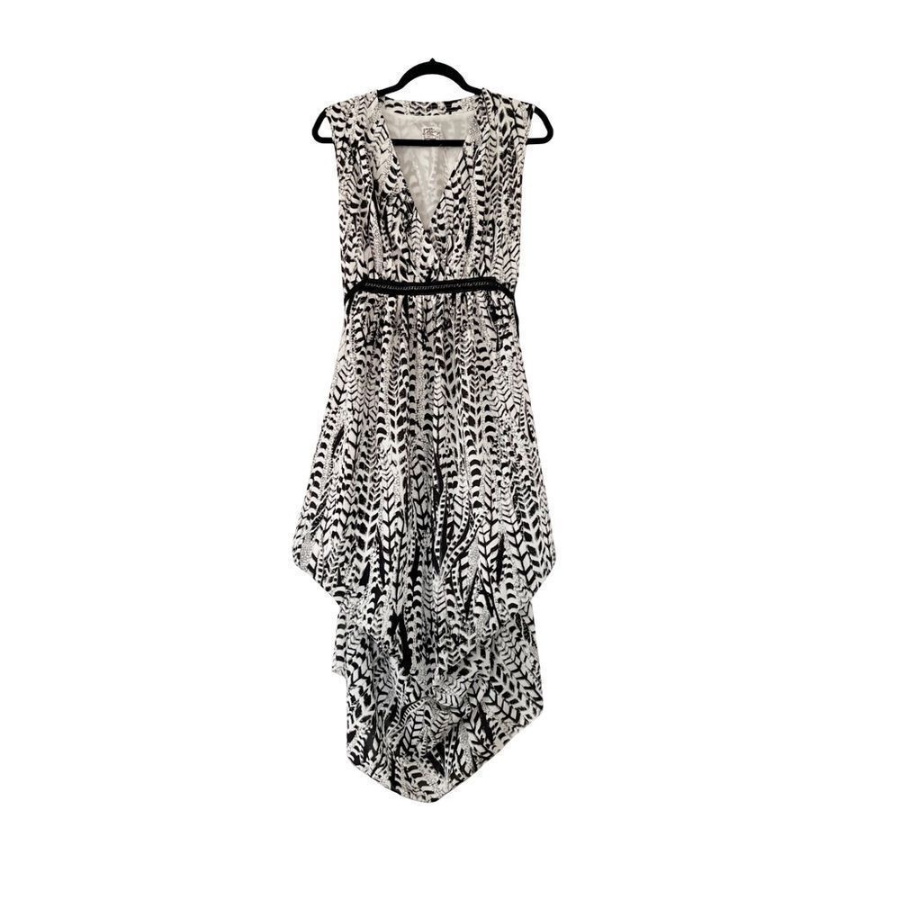 Firetrap Black White Abstract Pattern Sleeveless‎ Draped Skirt Maxi Dress